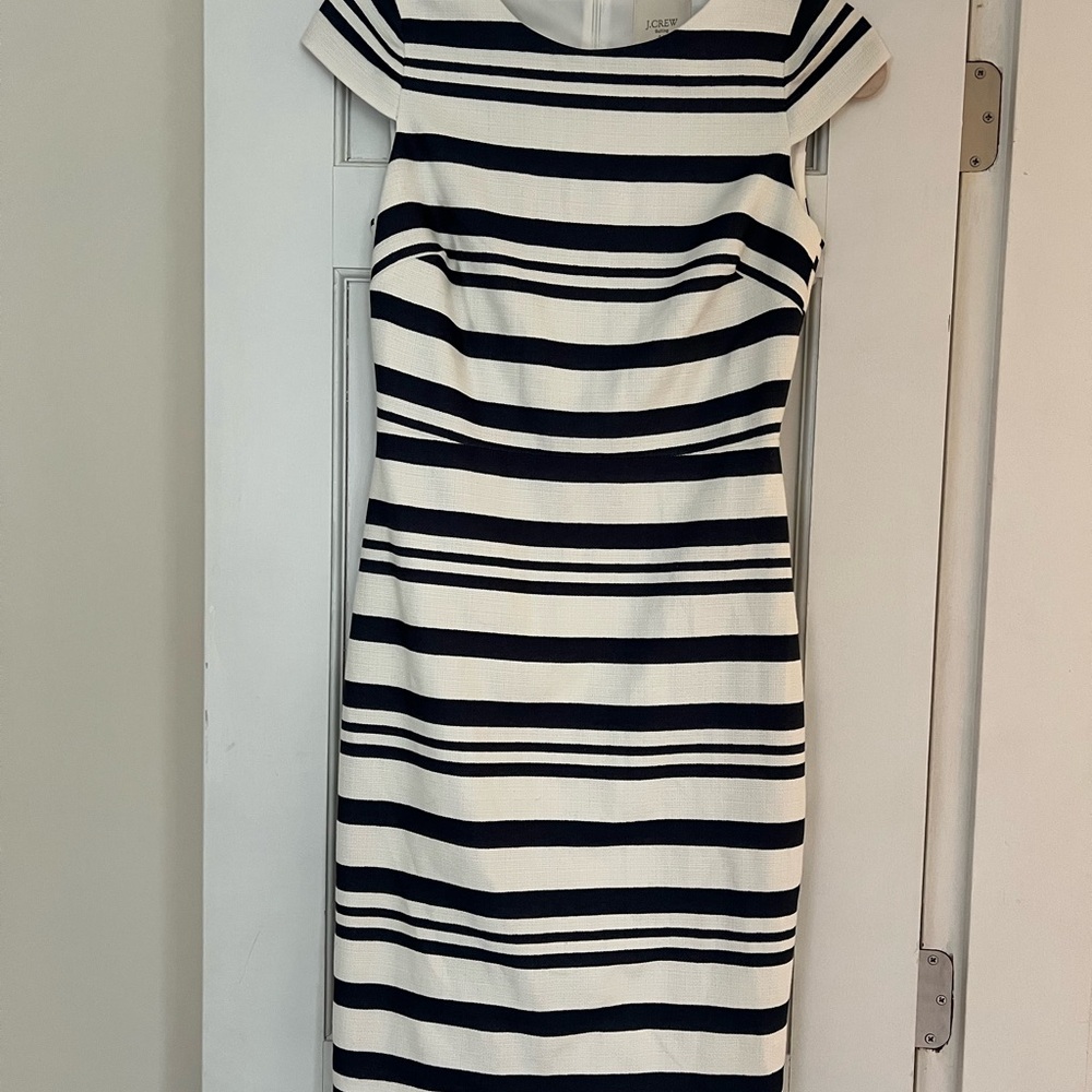 J. Crew Navy and White Sheath Midi Dress